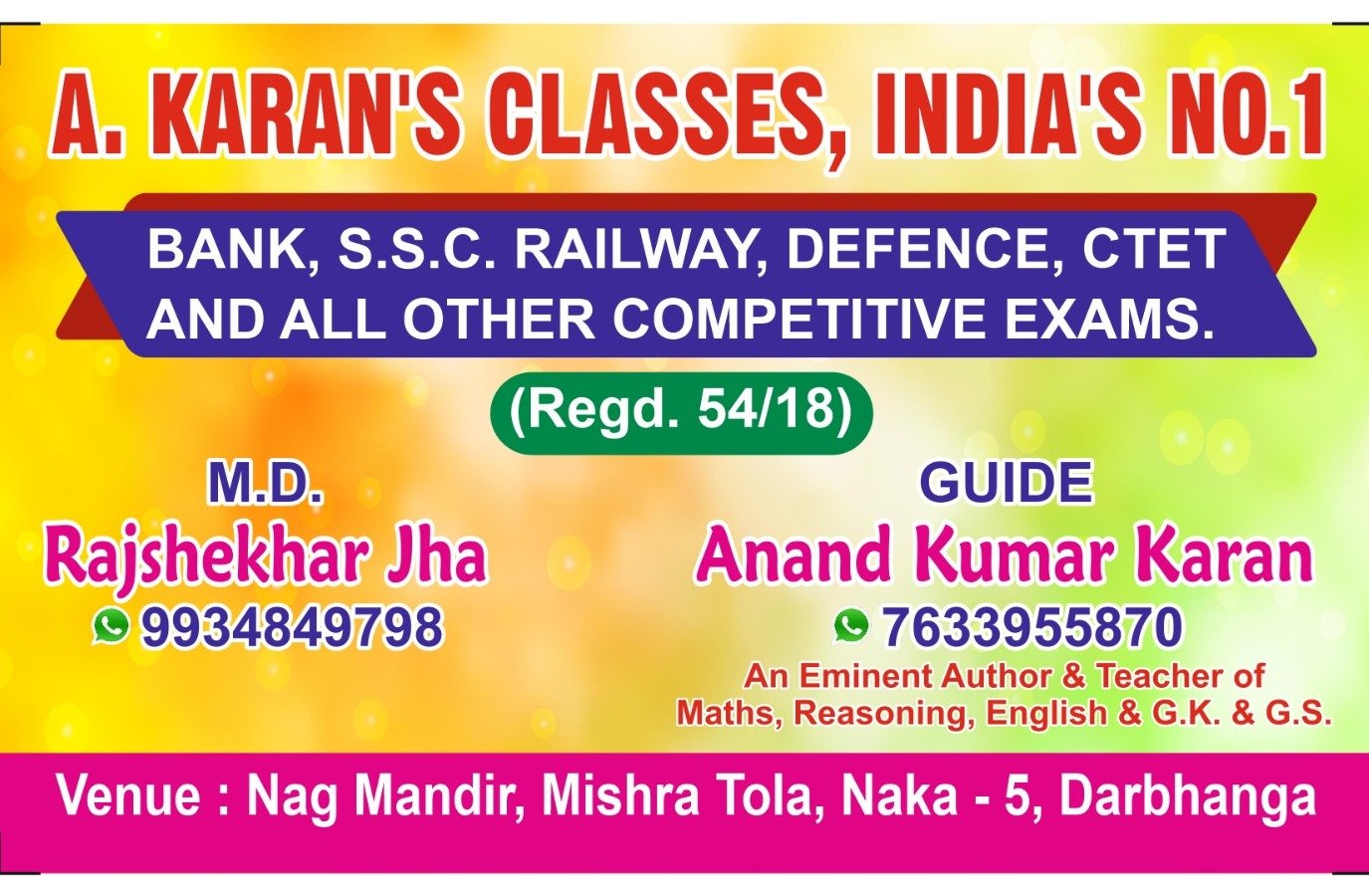 A. KARAN'S CLASSES INDIA'S NO.1